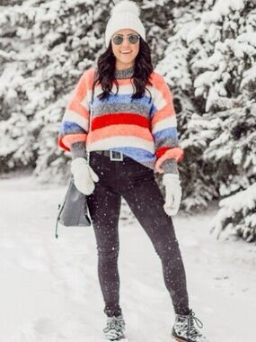 ZARA Striped Multi-Color Cozy Knit Sweater - Pink